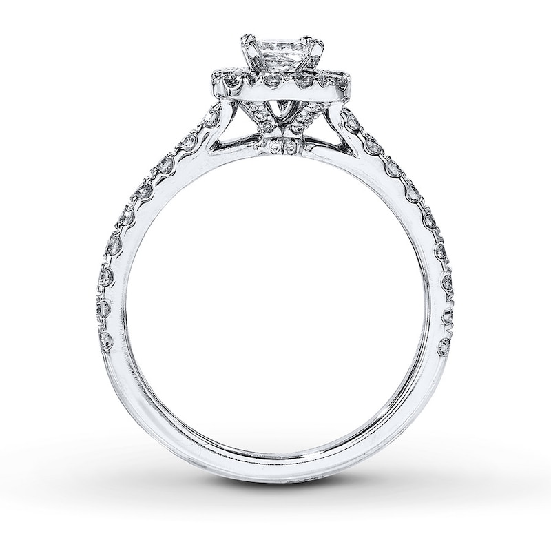 Previously Owned Neil Lane Engagement Ring 7/8 ct tw Princess & Round-cut Diamonds 14K White Gold - Size 5.5
