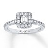 Thumbnail Image 1 of Previously Owned Neil Lane Engagement Ring 1 ct tw Emerald & Round-cut Diamonds 14K White Gold