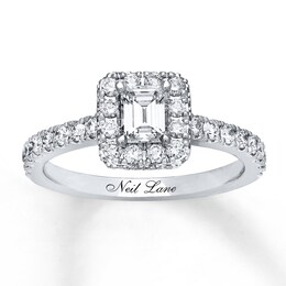 Previously Owned Neil Lane Engagement Ring 1 ct tw Emerald & Round-cut Diamonds 14K White Gold