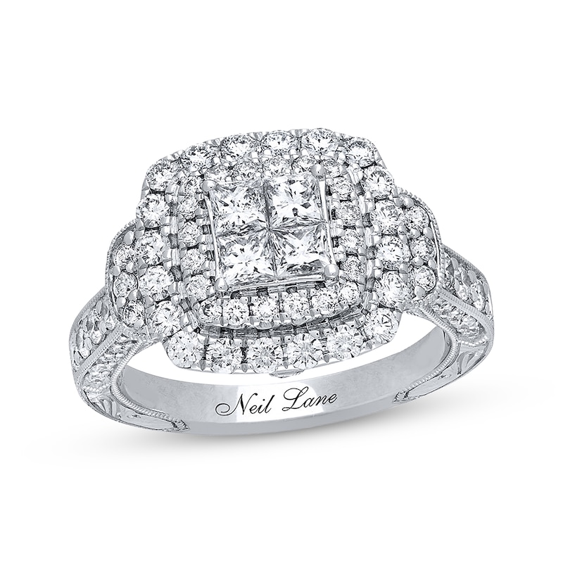 Previously Owned Neil Lane Diamond Engagement Ring 1-5/8 ct tw Princess & Round-cut 14K White Gold