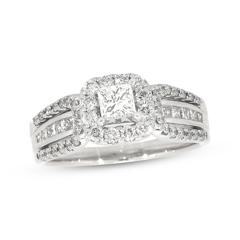 Main Image 1 of Previously Owned Diamond Engagement Ring 1-1/4 ct tw Princess & Round-cut 14K White Gold