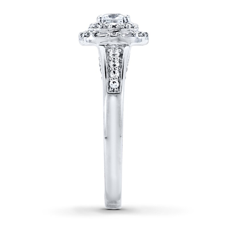 Main Image 3 of Previously Owned Diamond Engagement Ring 5/8 ct tw Princess, Baguette, & Round-cut 14K White Gold