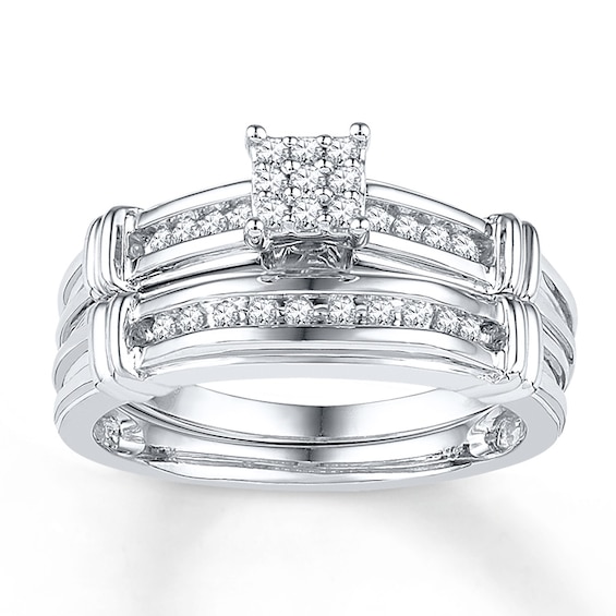Previously Owned Diamond Bridal Set 1/5 ct tw Round-cut 10K White Gold