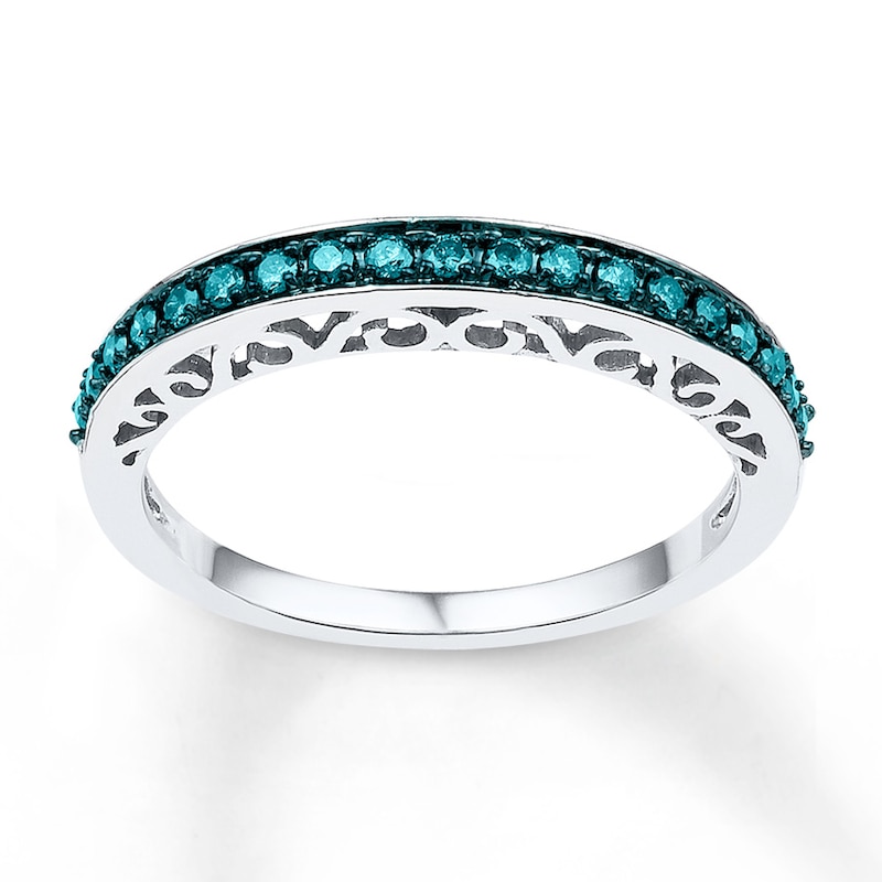 Main Image 1 of Previously Owned Blue Diamond Ring 1/4 ct tw Round-cut 10K White Gold