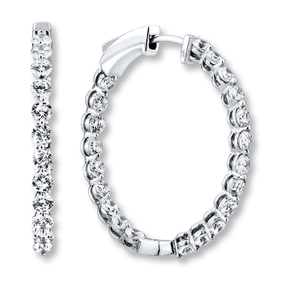 Previously Owned Diamond Hoop Earrings 2-1/2 ct tw Round-cut 14K White Gold