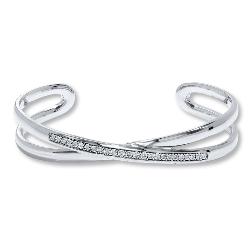 Main Image 1 of Previously Owned Diamond Cuff Bangle Bracelet 1/15 ct tw Sterling Silver