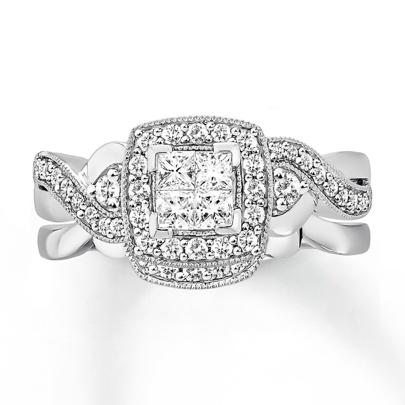 Main Image 1 of Previously Owned Diamond Bridal Set 1/2 ct tw Princess-cut 14K White Gold