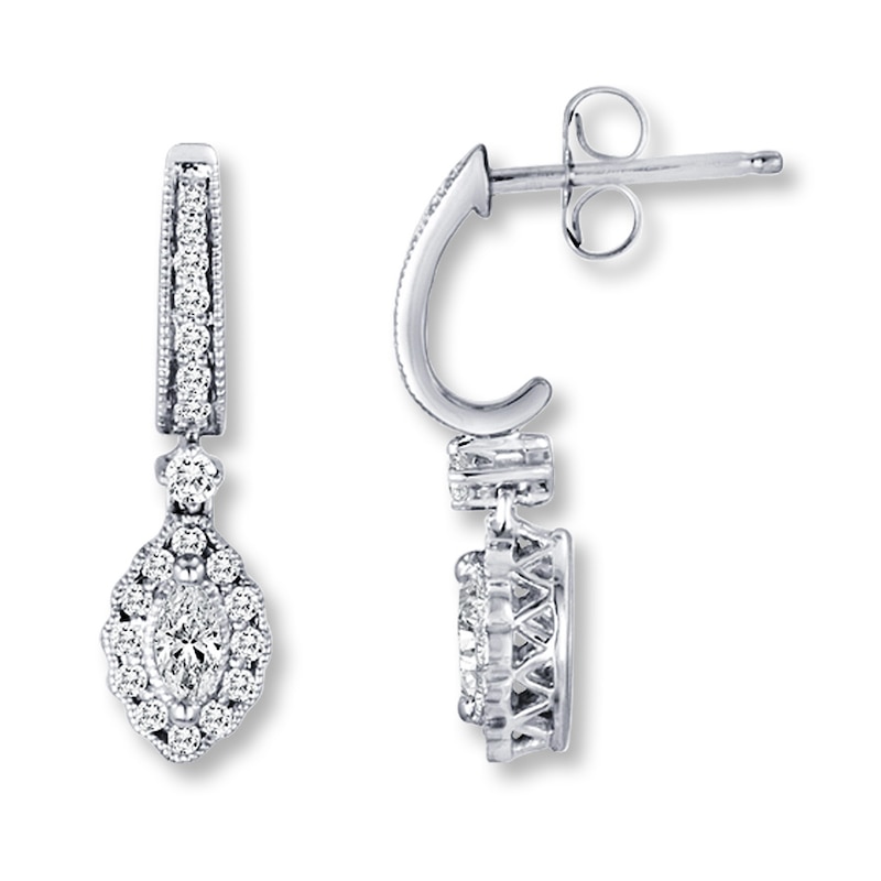 Previously Owned Diamond Earrings 3/8 ct tw Round & Marquise-Cut 10K White Gold