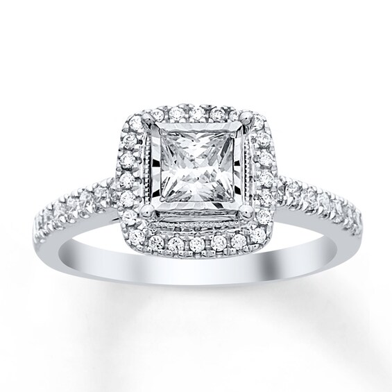 Previously Owned Diamond Engagement Ring 3/4 ct tw Princess & Round-cut 14K White Gold
