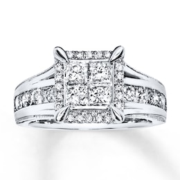 Previously Owned Diamond Engagement Ring 1-3/8 ct tw Princess & Round-cut 14K White Gold