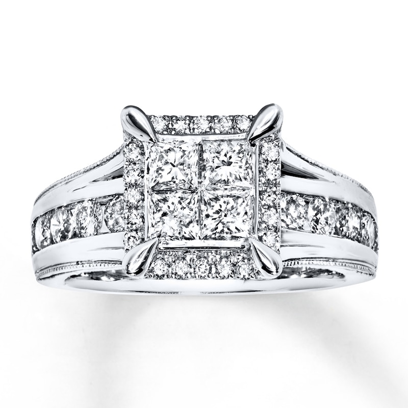 Previously Owned Diamond Engagement Ring 1-3/8 ct tw Princess & Round-cut 14K White Gold
