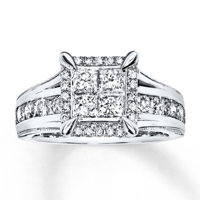 Main Image 1 of Previously Owned Diamond Engagement Ring 1-3/8 ct tw Princess & Round-cut 14K White Gold
