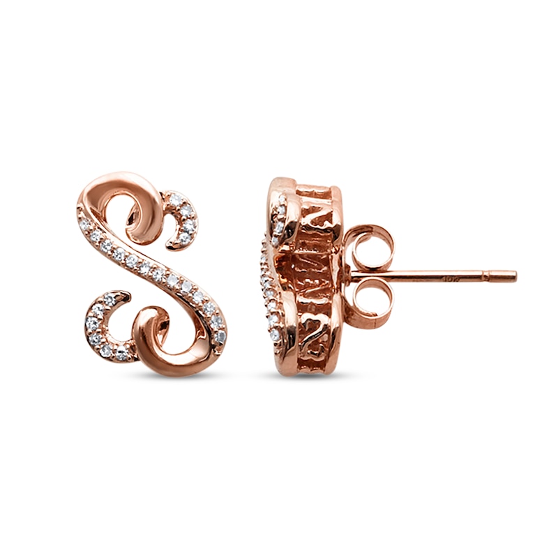 Main Image 1 of Previously Owned Open Hearts Earrings 1/10 ct tw Diamonds 10K Rose Gold