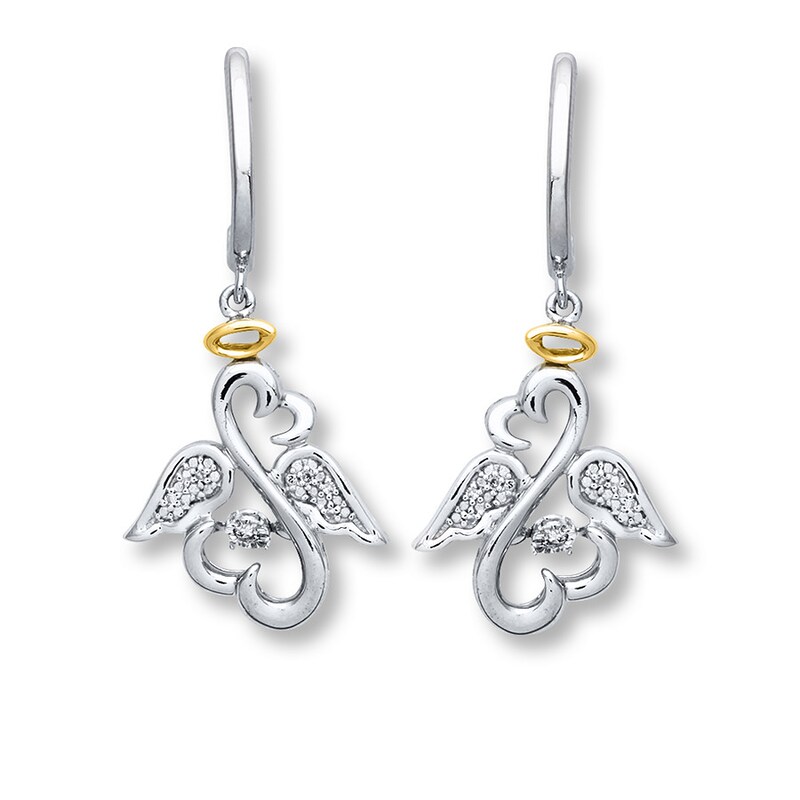 Previously Owned Open Hearts Rhythm Diamond Earrings Sterling Silver & 10K Yellow Gold