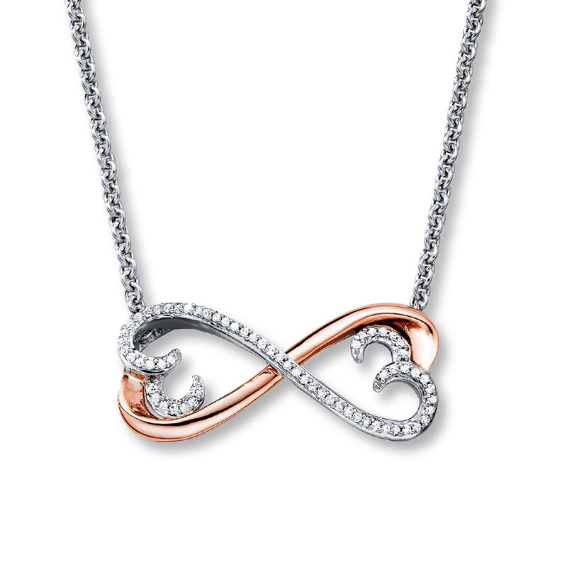 Main Image 1 of Previously Owned Open Hearts Necklace 1/10 ctw Diamonds Sterling Silver & 10K Rose Gold