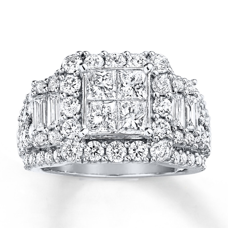Previously Owned Diamond Ring 3-1/2 ct tw Princess, Baguette & Round-cut 14K White Gold