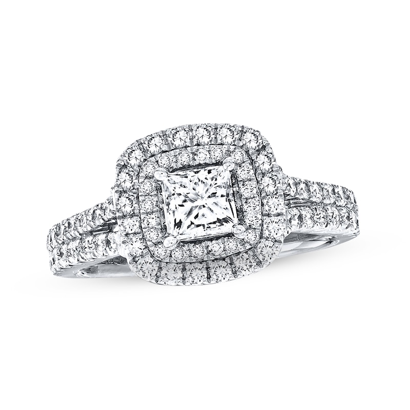 Main Image 1 of Previously Owned Diamond Engagement Ring 1-1/2 ct tw Princess & Round-cut 14K White Gold