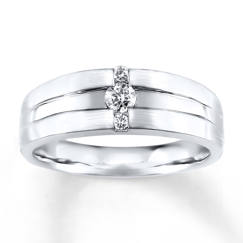 Main Image 1 of Previously Owned Diamond Men's Wedding Band 1/5 ct tw Round-cut 10K White Gold
