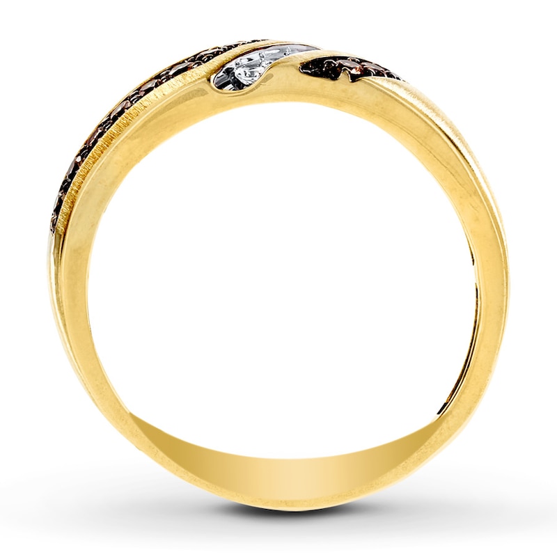 Main Image 2 of Previously Owned Men's Brown & White Diamond Wedding Band 1/2 ct tw Round-cut 10K Yellow Gold