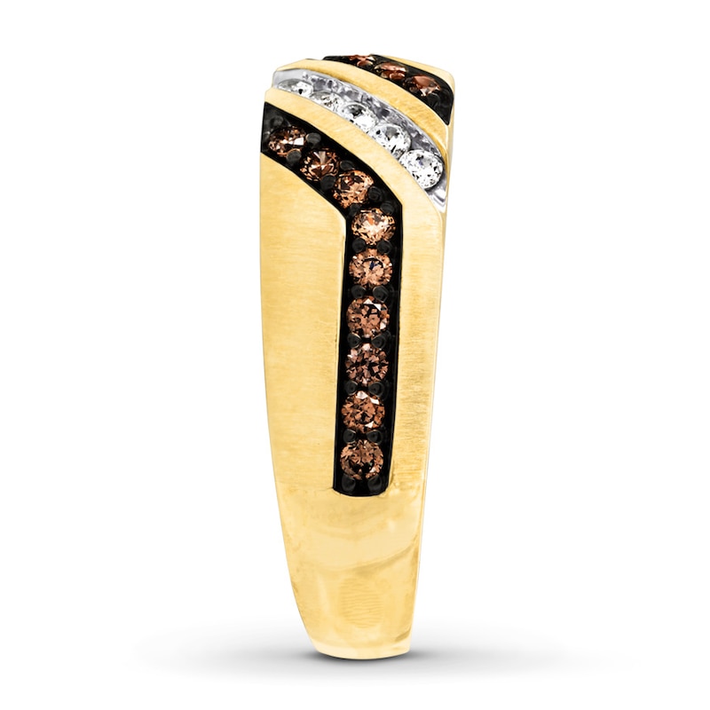 Main Image 3 of Previously Owned Men's Brown & White Diamond Wedding Band 1/2 ct tw Round-cut 10K Yellow Gold