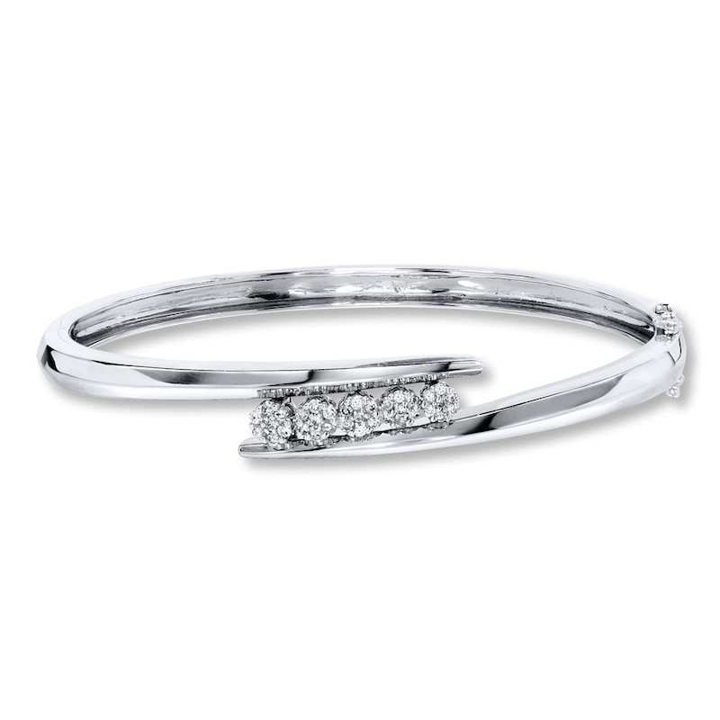 Main Image 1 of Previously Owned Diamond Bangle Bracelet 1/4 ct tw Round-cut Sterling Silver