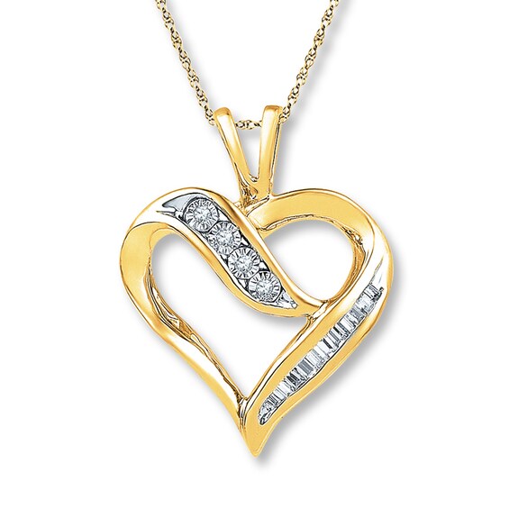 Previously Owned Diamond Heart Necklace 1/10 ct tw Round-cut 10K Yellow Gold