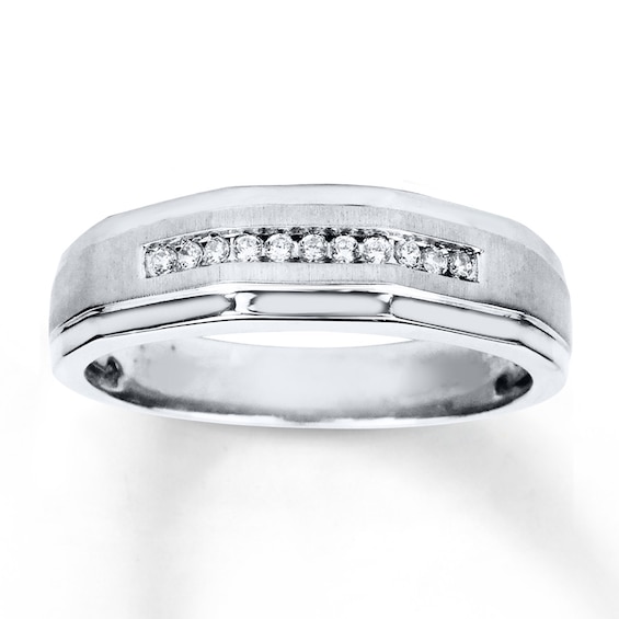 Previously Owned Men's Diamond Wedding Band 1/10 ct tw Round-cut 10K White Gold