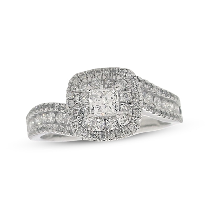 Main Image 1 of Previously Owned Diamond Engagement Ring 7/8 ct tw Princess-Cut 14K White Gold