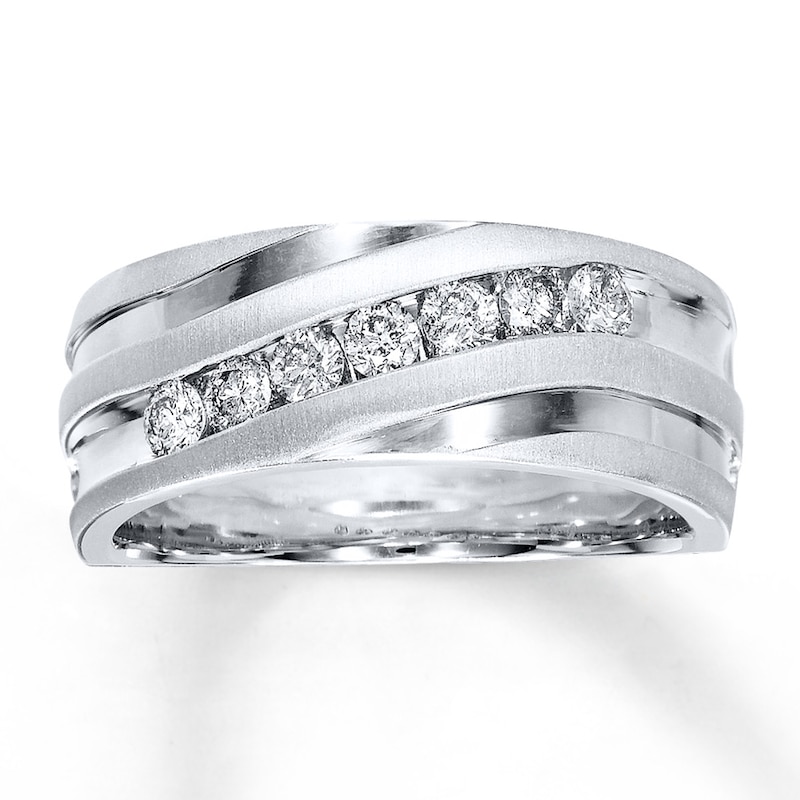 Main Image 1 of Previously Owned Men's Diamond Band 1/2 ct tw Round-cut 10K White Gold