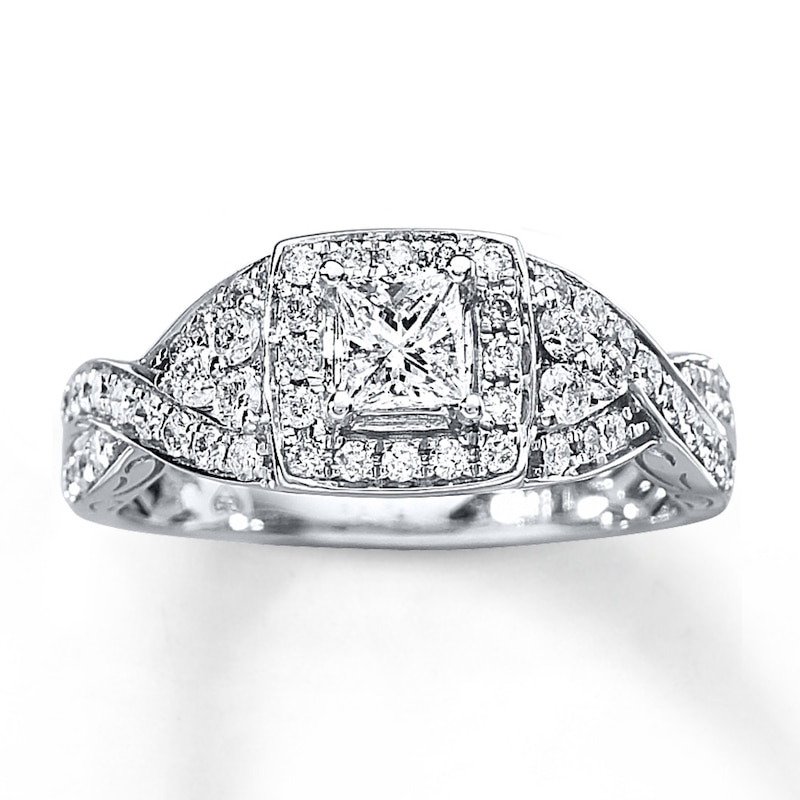 Main Image 1 of Previously Owned Diamond Engagement Ring 3/4 ct tw Princess & Round-cut 14K White Gold