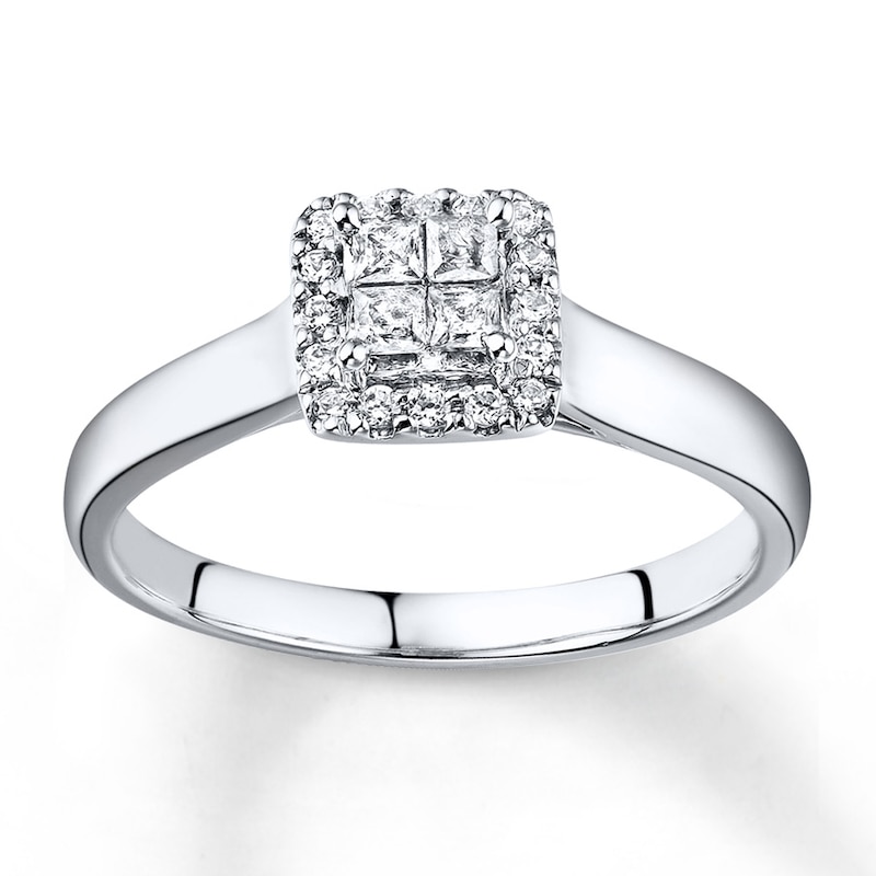 Main Image 1 of Previously Owned Engagement Ring 1/2 ct tw Princess & Round-cut Diamonds 10K White Gold Size 4.5
