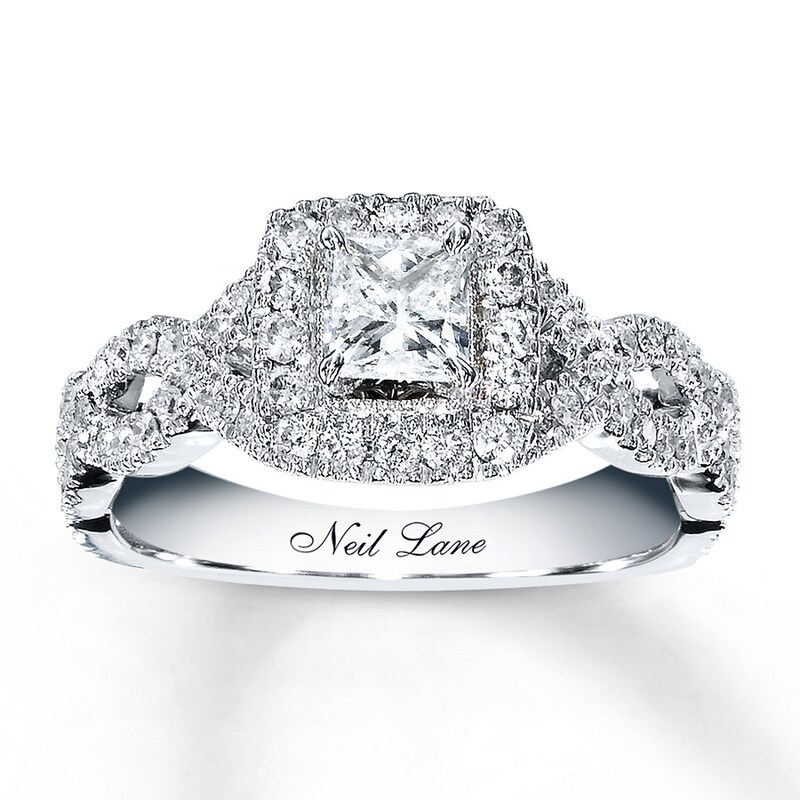 Main Image 1 of Previously Owned Neil Lane Engagement Ring 1 ct tw Princess & Round-cut Diamonds 14K White Gold - Size 3.75