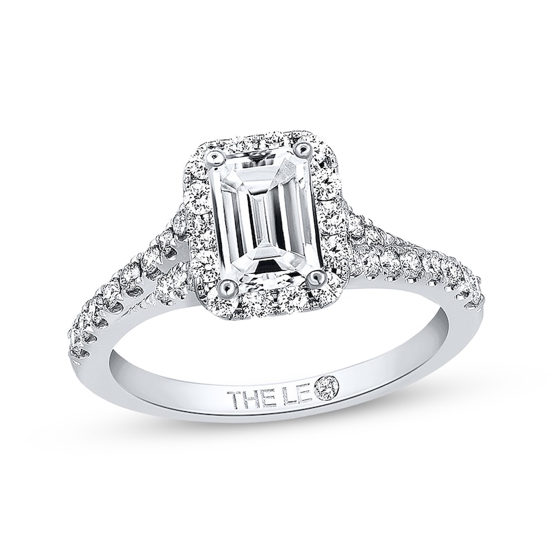 Previously Owned THE LEO Engagement Ring 1 ct tw Emerald & Round-cut Diamonds 14K White Gold - Size 5