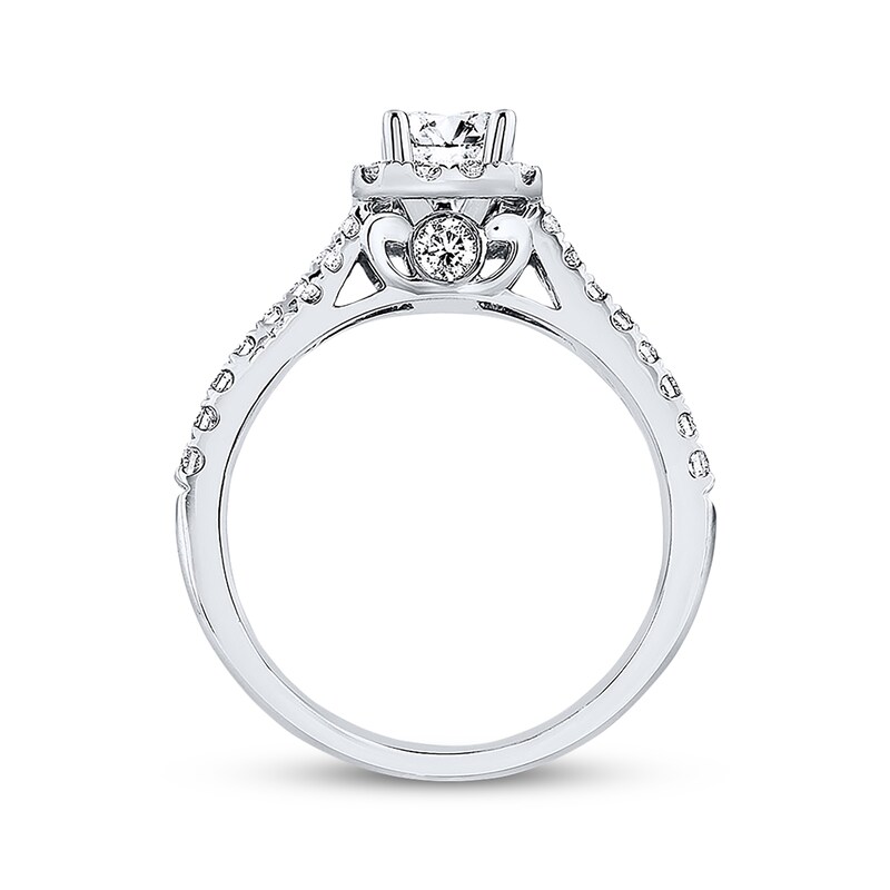 Main Image 3 of Previously Owned THE LEO Engagement Ring 1 ct tw Emerald & Round-cut Diamonds 14K White Gold - Size 5