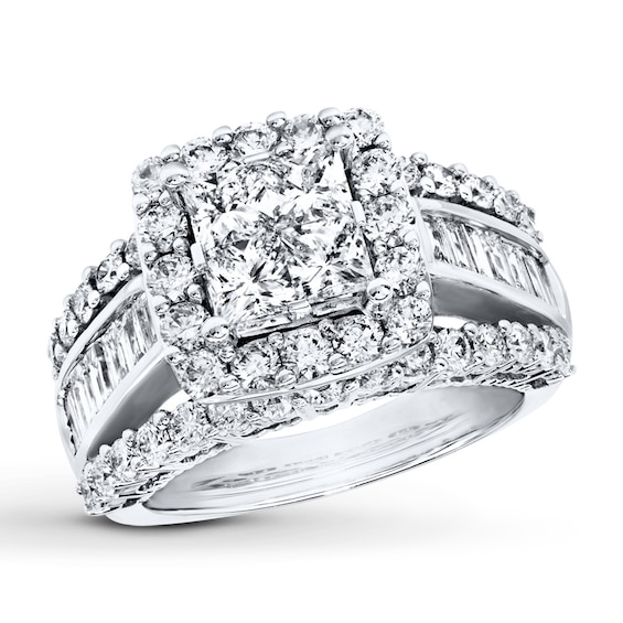Previously Owned Diamond Ring 3 ct tw Princess, Baguette & Round-cut 14K White Gold