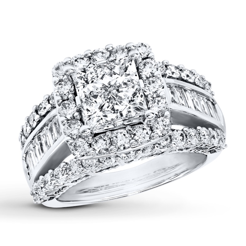 Main Image 1 of Previously Owned Diamond Ring 3 ct tw Princess, Baguette & Round-cut 14K White Gold