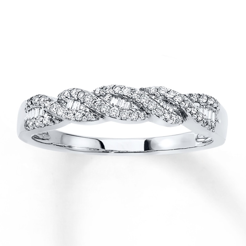 Main Image 1 of Previously Owned Diamond Stackable Ring 1/5 ct tw Round & Baguette 10K White Gold