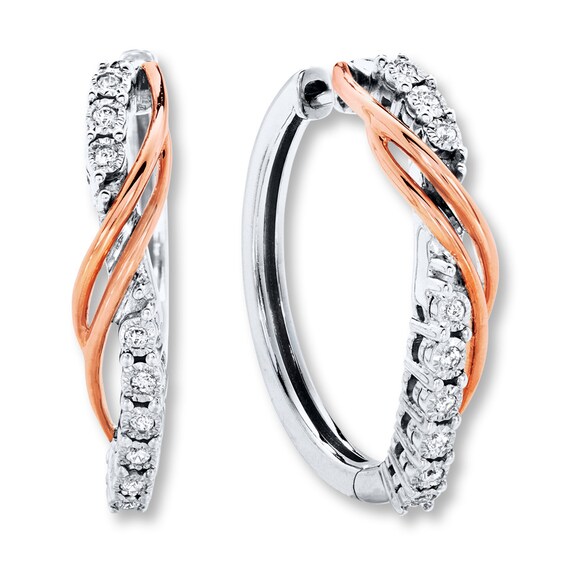 Previously Owned Radiant Reflections Diamond Hoop Earrings 1/6 ct tw Sterling Silver & 10K Rose Gold