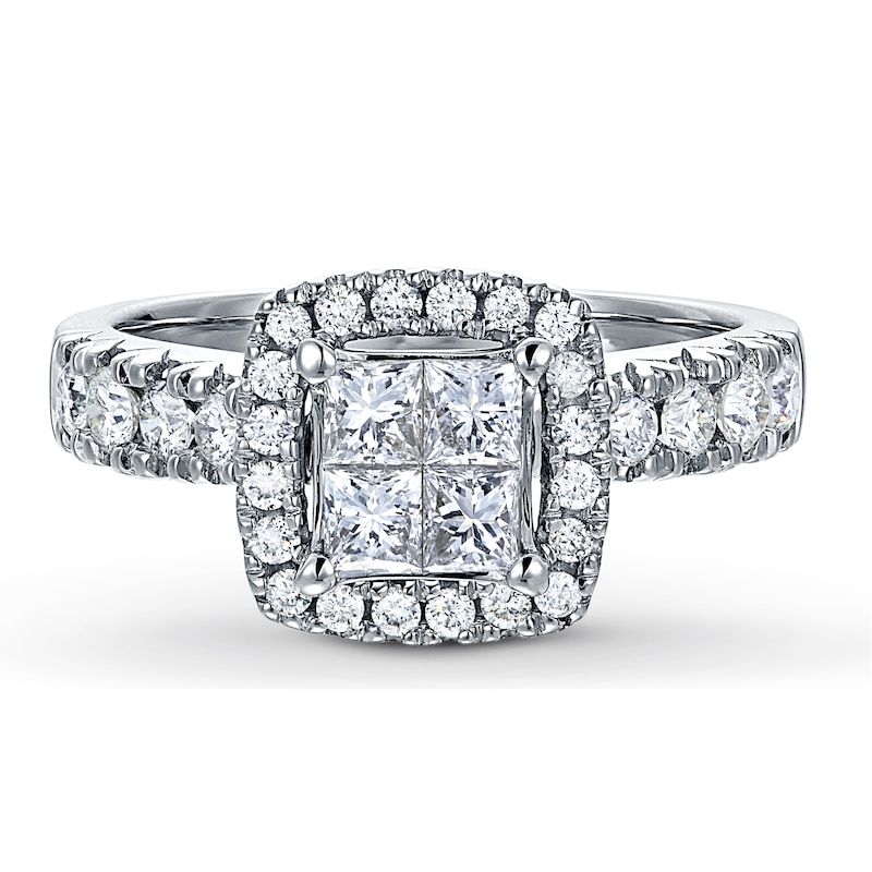 Main Image 1 of Previously Owned Diamond Engagement Ring 1 1/6 ct tw Princess/Round 14K White Gold