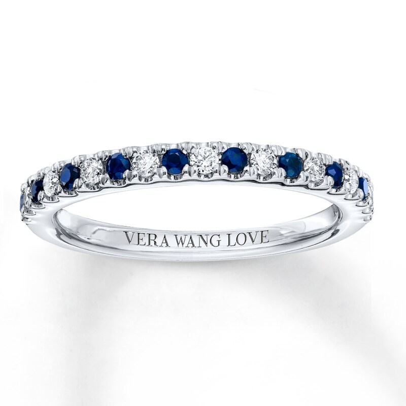 Main Image 1 of Previously Owned Sapphire & Diamond Wedding Band 1/8 ct tw Round-cut 14K White Gold Band