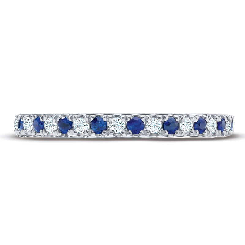 Main Image 4 of Previously Owned Sapphire & Diamond Wedding Band 1/8 ct tw Round-cut 14K White Gold Band