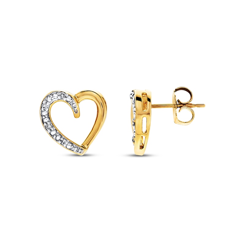Previously Owned Diamond Heart Earrings 10K Yellow Gold