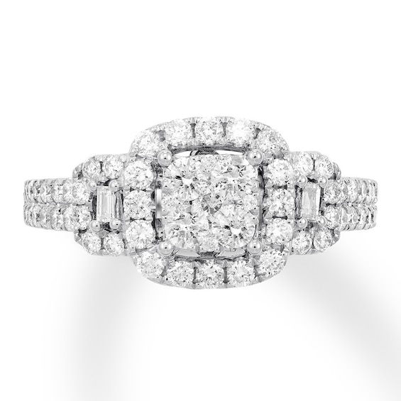 Previously Owned Diamond Engagement Ring 1-1/8 ct tw Round/Baguette 14K Gold