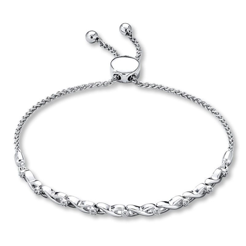 Main Image 1 of Previously Owned Diamond Bolo Bracelet 1/20 ct tw Round-cut Sterling Silver