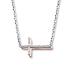 Thumbnail Image 1 of Previously Owned Diamond Cross Necklace 1/20 carat tw Sterling Silver/10K Gold