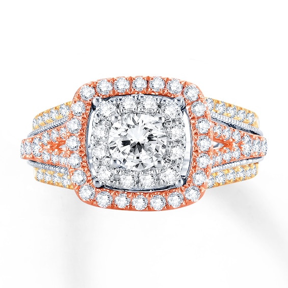 Previously Owned Diamond Engagement Ring 1-1/2 ct tw Round-cut 14K Tri-Color Gold