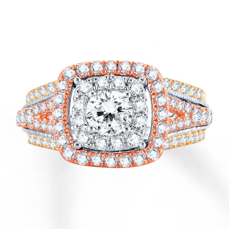 Main Image 1 of Previously Owned Diamond Engagement Ring 1-1/2 ct tw Round-cut 14K Tri-Color Gold