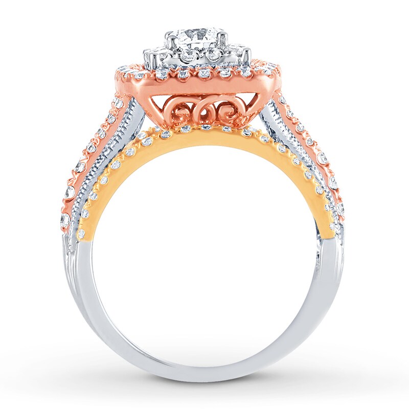 Main Image 2 of Previously Owned Diamond Engagement Ring 1-1/2 ct tw Round-cut 14K Tri-Color Gold