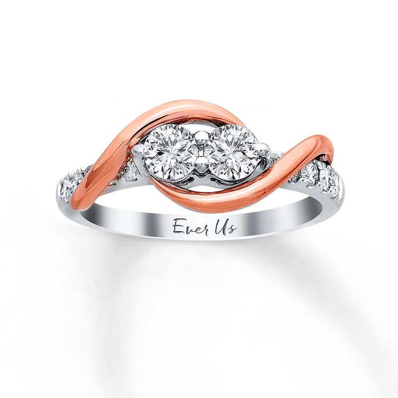 Main Image 1 of Previously Owned Ever Us Two-Stone Diamond Ring Round-cut  3/4 ct tw 14K Two-Tone Gold