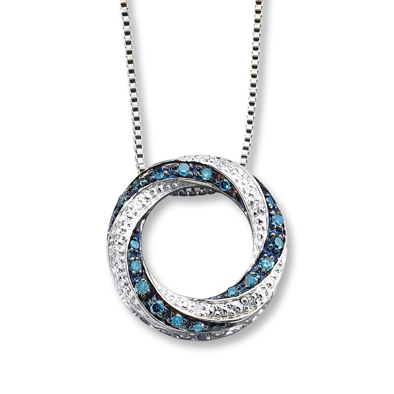 Main Image 1 of Previously Owned Blue/White Diamonds 1/5 Carat tw Sterling Silver Necklace